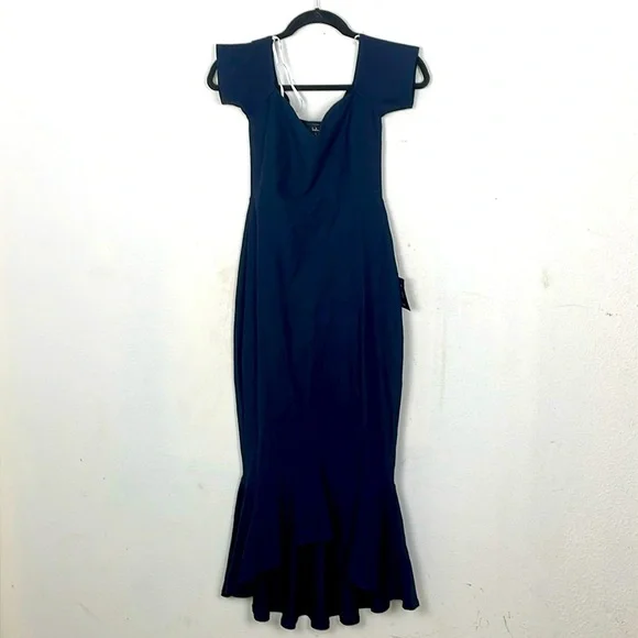 NWT LULUS How Much I Care Midnight Blue Off-the-Shoulder Midi Dress - Picture 4 of 8